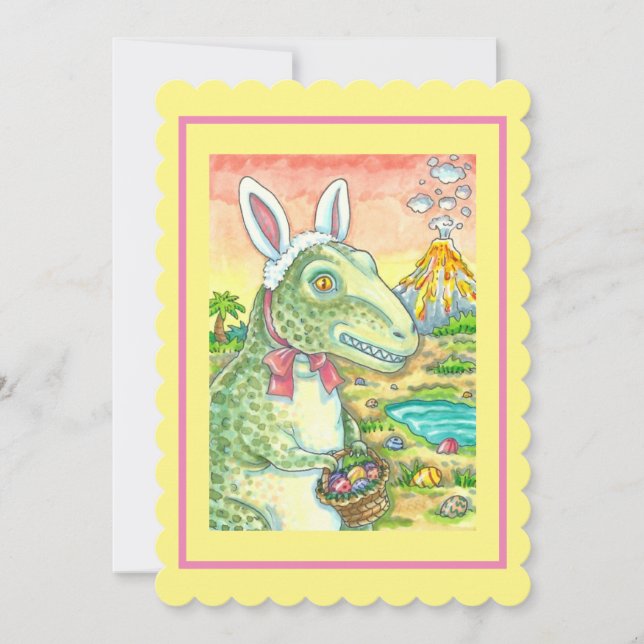 Cartes Pour Fêtes Annuelles TYRANNOSAURUS, CUTE T-REX, EASTER BUNNY DINO Appar (Devant)