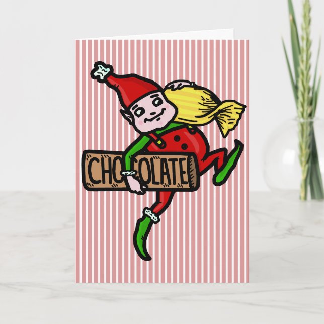Cartes Pour Fêtes Annuelles Un adorable elfe de Noël aux bonbons (Devant)