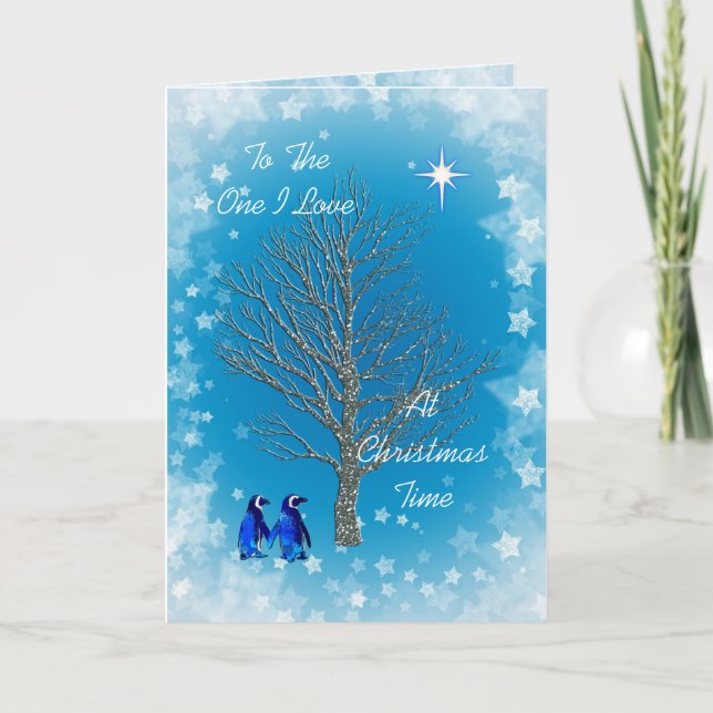 Cartes Pour Fêtes Annuelles Un amour d'I avec des pingouins de Noël (Devant)