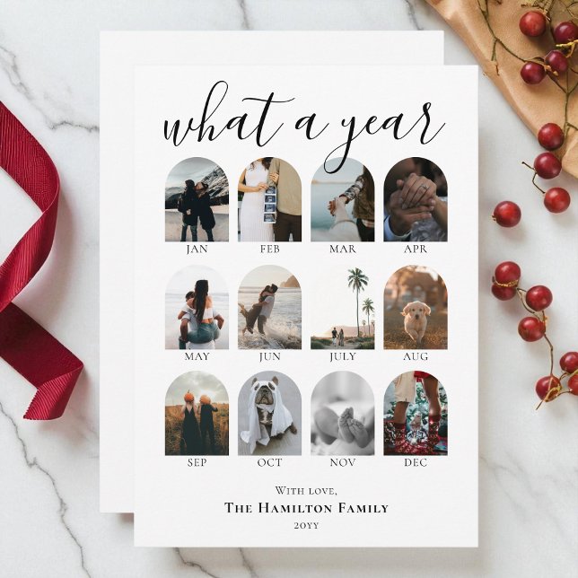 Cartes Pour Fêtes Annuelles Un an Script Arch Photo Collage Noël (What a Year Script Arch Photo Collage Christmas Holiday Card)