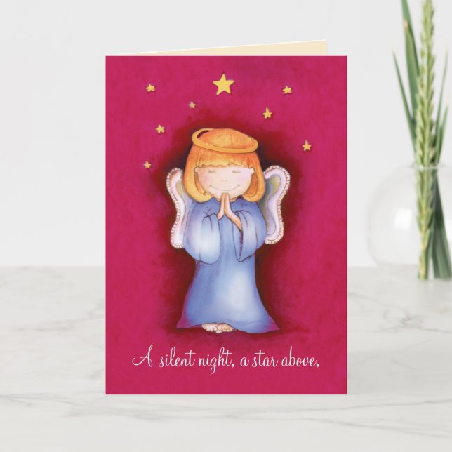 Cartes Pour Fêtes Annuelles Un ange de Noël silencieux priant rouge (Devant)