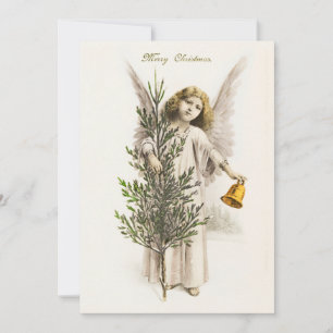 Cartes Pour Fêtes Annuelles Un ange tenant une cloche de Noël Vintage Fête