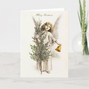 Cartes Pour Fêtes Annuelles Un ange tenant une cloche de Noël Vintage Fête