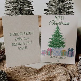 Cartes Pour Fêtes Annuelles Un arbre de Noël vert et irrégulier présente une p