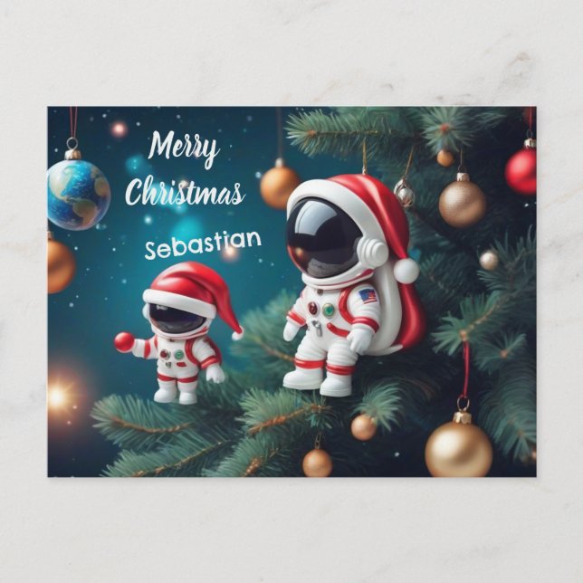 Cartes Pour Fêtes Annuelles Un astronaute de Noël cosmique célèbre Noël (Devant)