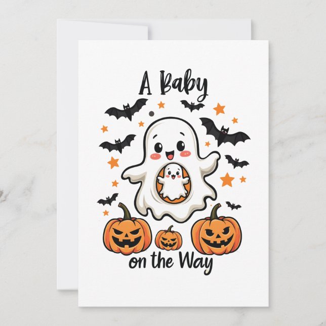 Cartes Pour Fêtes Annuelles Un bébé en route Pastel Ghost Grossesse Halloween (Devant)