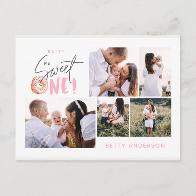 Cartes Pour Fêtes Annuelles un beignets rose sucré un anniversaire multi photo (Devant)