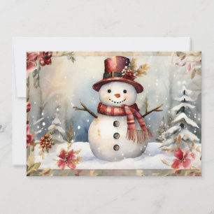 Cartes Pour Fêtes Annuelles Un bonhomme de neige dans un Noël Casquette rouge