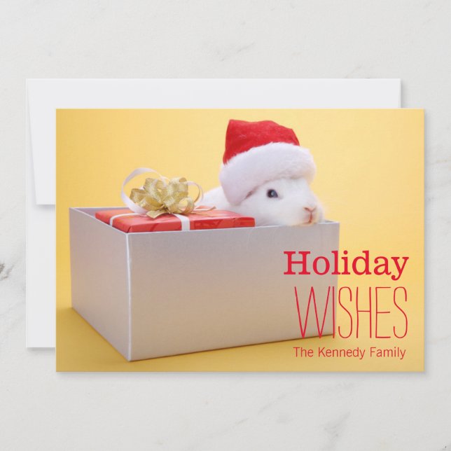 Cartes Pour Fêtes Annuelles Un cadeau enveloppé et un lapin avec Père Noël (Devant)