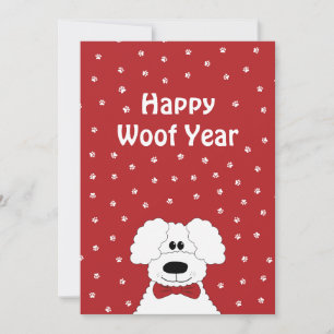 Cartes Pour Fêtes Annuelles Un caniche avec une cravate arc 'Joyeux Woof Year'