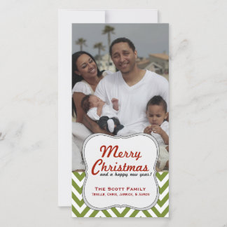 Cartes Pour Fêtes Annuelles Un Chevron Vert moderne Photo de famille Noël
