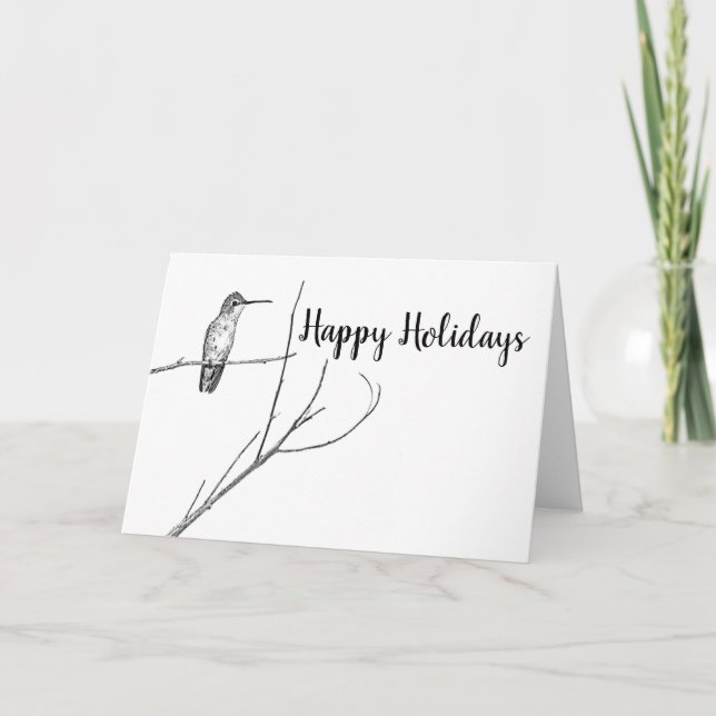 Cartes Pour Fêtes Annuelles un colibri sur un bâton, Joyeuses Fêtes (Devant)