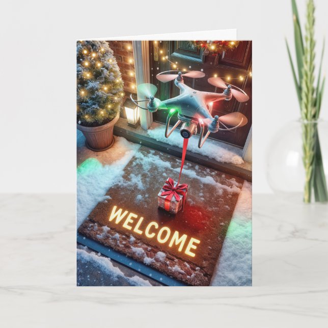 Cartes Pour Fêtes Annuelles Un drone de Noël vous offre un cadeau (Devant)