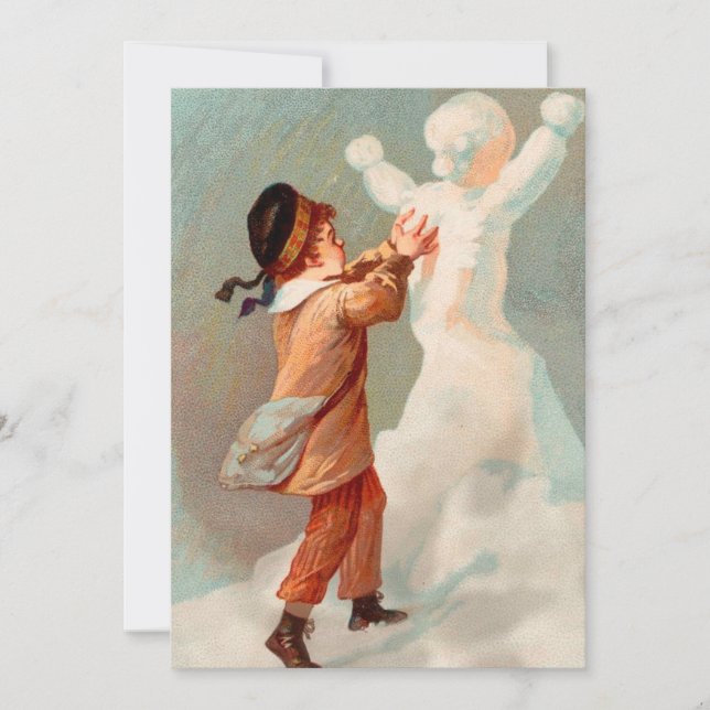 Cartes Pour Fêtes Annuelles Un enfant de Noël Vintage fait Snowman (Devant)