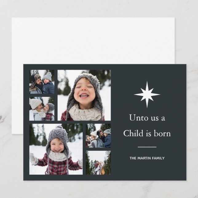 Cartes Pour Fêtes Annuelles Un enfant est né Photo Collage Noël (Devant / Derrière)