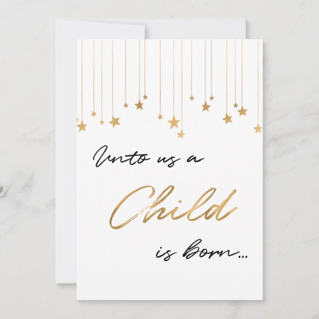 Cartes Pour Fêtes Annuelles Un enfant est né Photo Écriture Noël (Devant)
