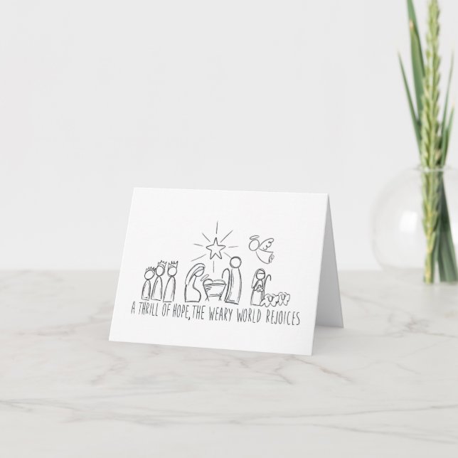 Cartes Pour Fêtes Annuelles Un frisson d'espoir Croquis de la Nativité (Devant)