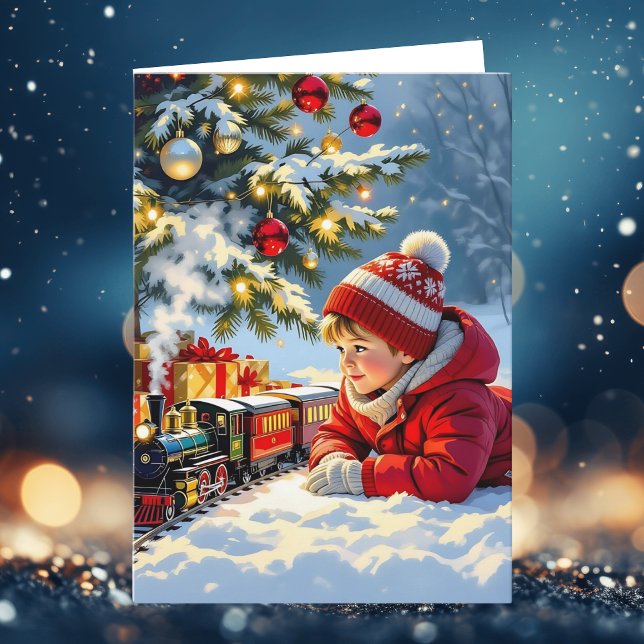 Cartes Pour Fêtes Annuelles Un garçon et son train de Noël (Créateur téléchargé)
