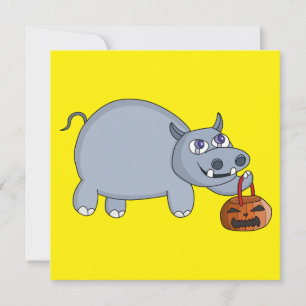 Cartes Pour Fêtes Annuelles Un hippo avec un sac Citrouille