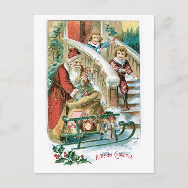 Cartes Pour Fêtes Annuelles Un joyeux Noël - Père Noël livre des jouets (Devant)