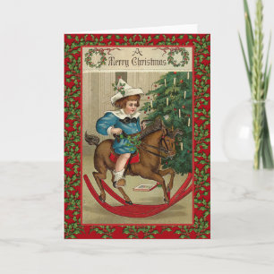 Cartes Pour Fêtes Annuelles Un joyeux Noël Rocse Horse Art Vintage