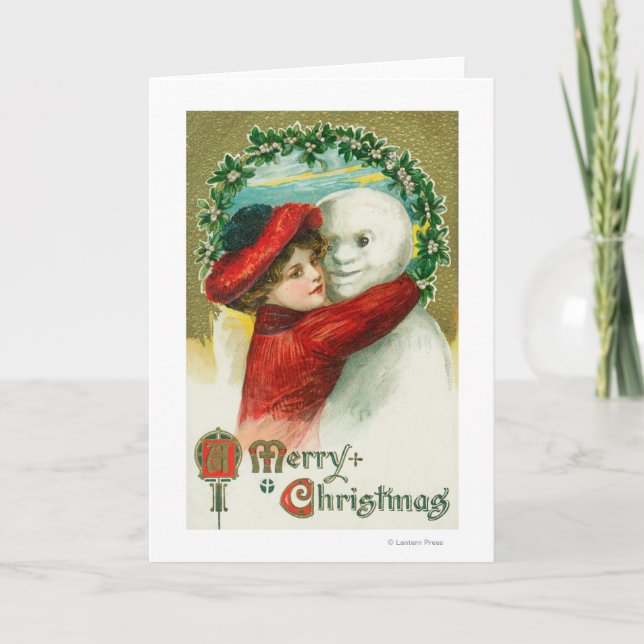 Cartes Pour Fêtes Annuelles Un joyeux Noël serrant la scène de Snowman (Devant)