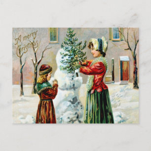 Cartes Pour Fêtes Annuelles Un joyeux Noël vintage mère et fille 