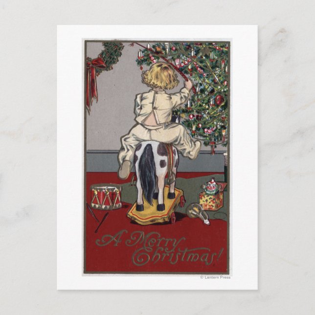 Cartes Pour Fêtes Annuelles Un joyeux NoëlKid sur un Rocking Horse (Devant)