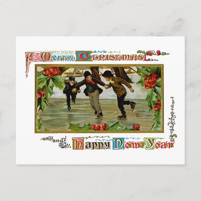 Cartes Pour Fêtes Annuelles Un joyeux patineur sur glace de Noël (Devant)