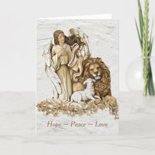 Cartes Pour Fêtes Annuelles Un lion un agneau et un ange apportent des bénédic
