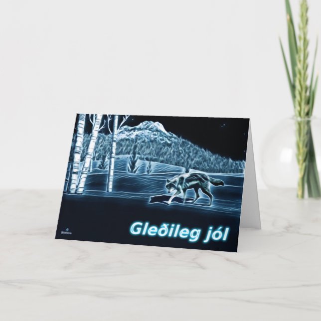Cartes Pour Fêtes Annuelles Un loup sur la neige - Gleðileg Jól (Devant)