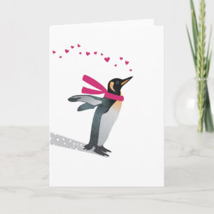 Cartes Pour Fêtes Annuelles Un mignon pingouin soufflant des baisers cardiaque