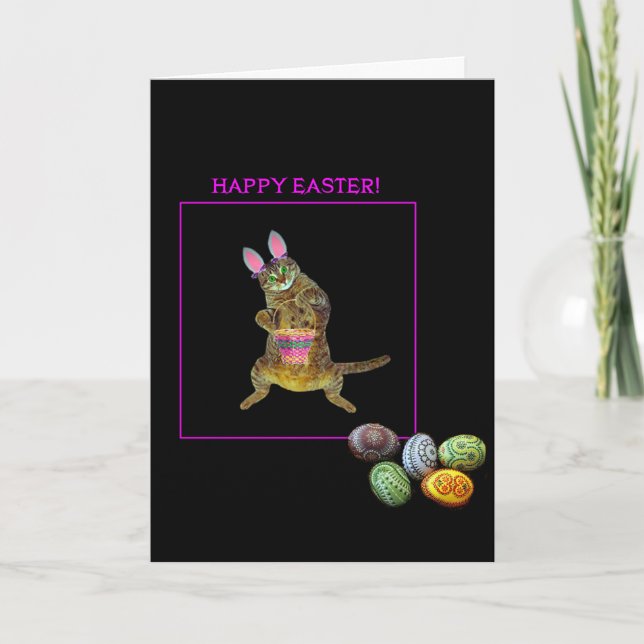 Cartes Pour Fêtes Annuelles Un minou avec des oreilles de lapin (Devant)