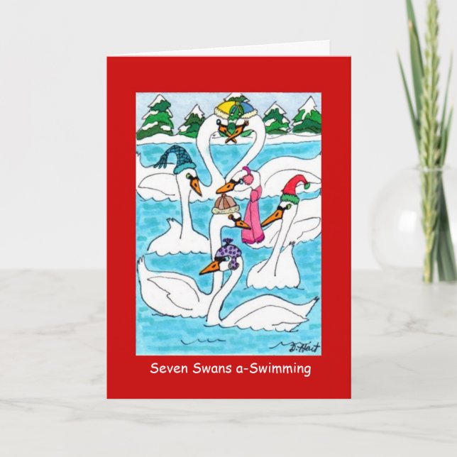 Cartes Pour Fêtes Annuelles Un-Natation de sept cygnes (Devant)