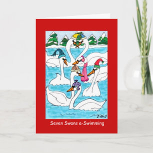 Cartes Pour Fêtes Annuelles Un-Natation de sept cygnes