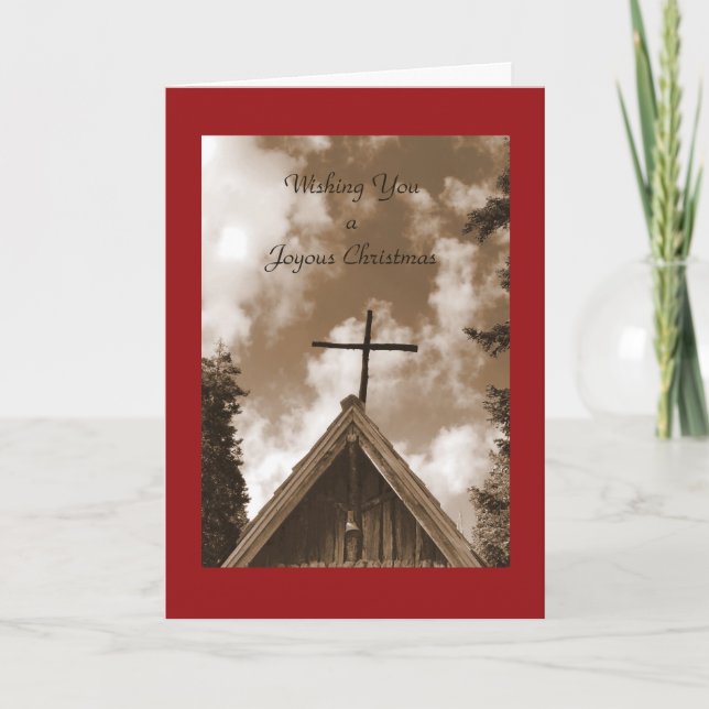 Cartes Pour Fêtes Annuelles Un Noël Joyeux, Église du Vieux Pays, Sepia (Devant)