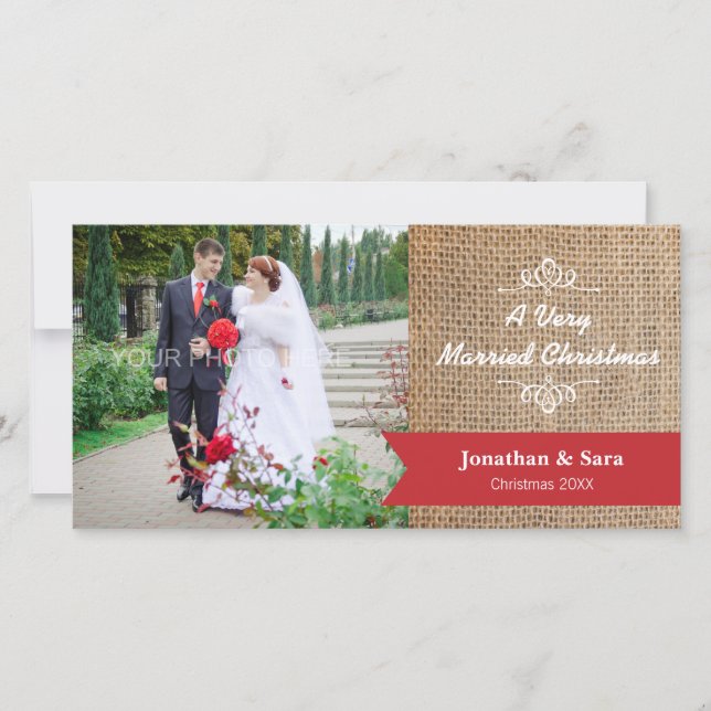 Cartes Pour Fêtes Annuelles Un Noël très marié, Burlap Photo (Devant)