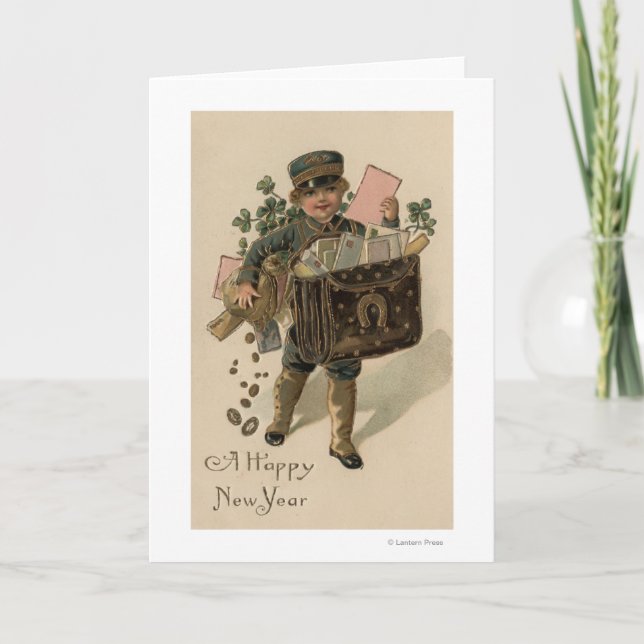 Cartes Pour Fêtes Annuelles Un nouveau garçon heureux de courrier de YearIrish (Devant)