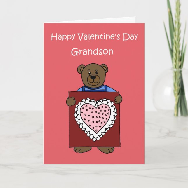 Cartes Pour Fêtes Annuelles Un ours de garçon tenant un valentine (Devant)