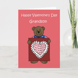 Cartes Pour Fêtes Annuelles Un ours de garçon tenant un valentine