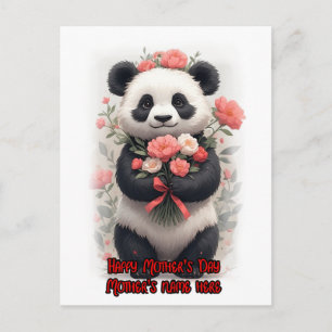 Cartes Pour Fêtes Annuelles Un panda sauvage mignon entouré de fleurs sur un