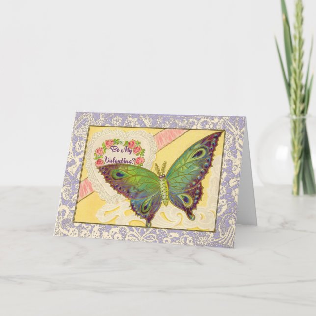 Cartes Pour Fêtes Annuelles un papillon sur la dentelle Be my Valentine (Devant)