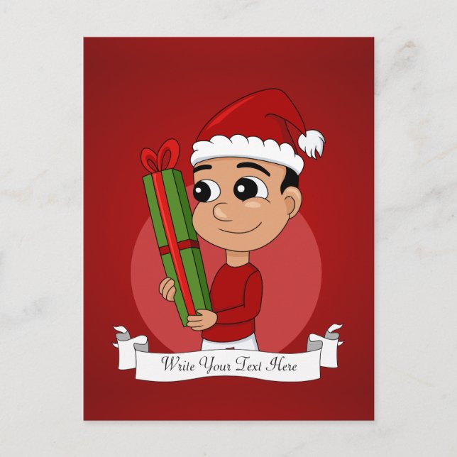 Cartes Pour Fêtes Annuelles Un petit mignon tenant un cadeau de Noël (Devant)