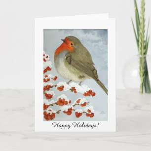 Cartes Pour Fêtes Annuelles Un Robin et des baies dans la neige (Vacances)