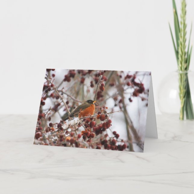 Cartes Pour Fêtes Annuelles Un Robin Qui Accueille La Saison D'Hiver (Devant)