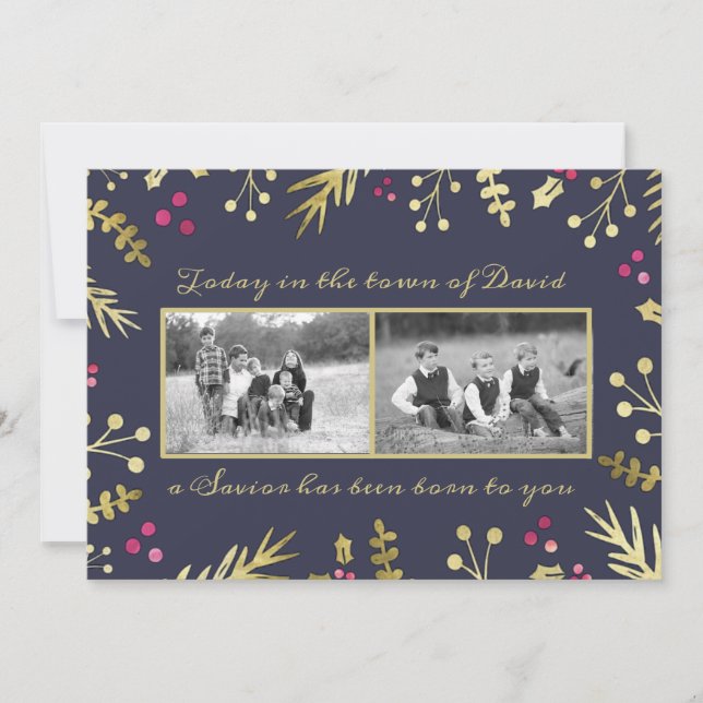 Cartes Pour Fêtes Annuelles Un Sauveur Est Né Photo De Noël Religieux (Devant)