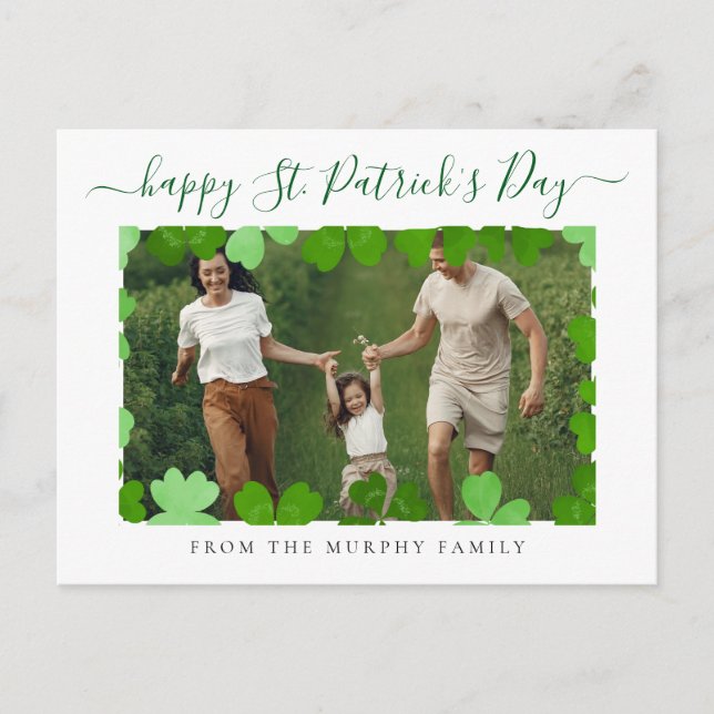 Cartes Pour Fêtes Annuelles Un shamrock chanceux minimaliste, photo de la fête (Devant)