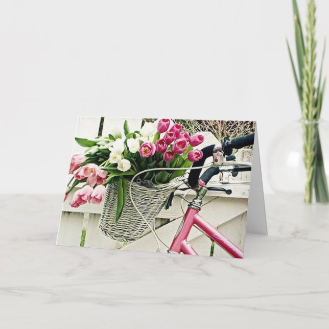 CARTES POUR FÊTES ANNUELLES UN VÉLO-FLEURS-ET L'AMOUR À "PÂQUES" (Devant)