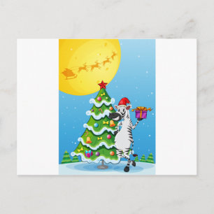 Cartes Pour Fêtes Annuelles Un zèbre à côté du grand arbre de Noël