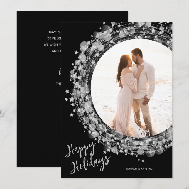 Cartes Pour Fêtes Annuelles Une couronne d'argent sur une photo noire Happy (Devant / Derrière)